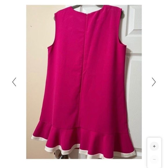 Victoria Beckham Sz 1X Bright Pink With Flounce in White Piping Shift Dress - Picture 3 of 4